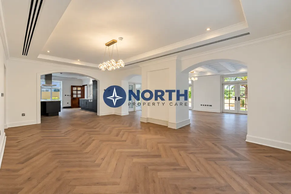 Main reception after walls and ceilings were repainted