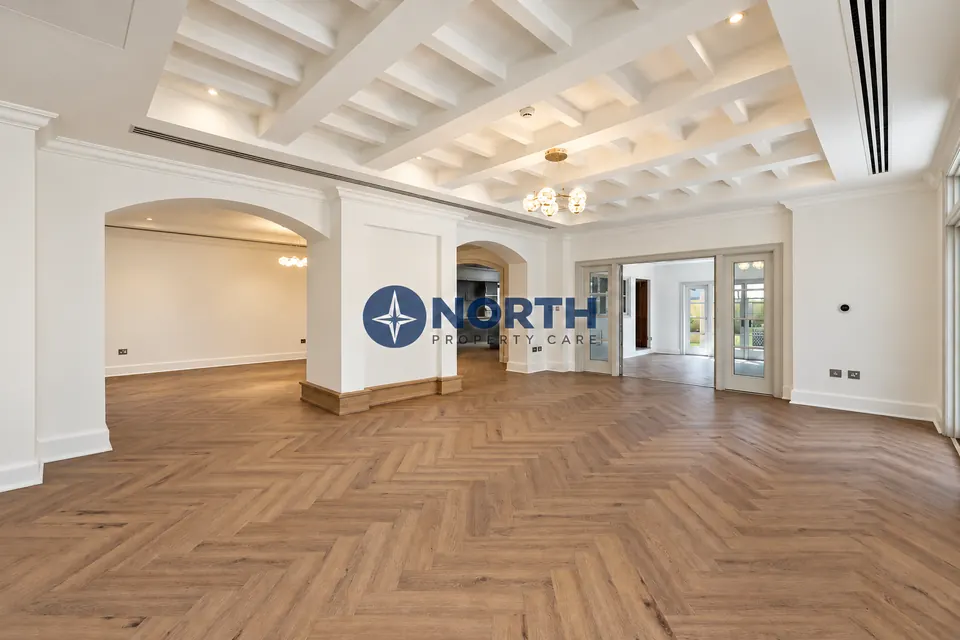 Open-plan living space after interior repainting