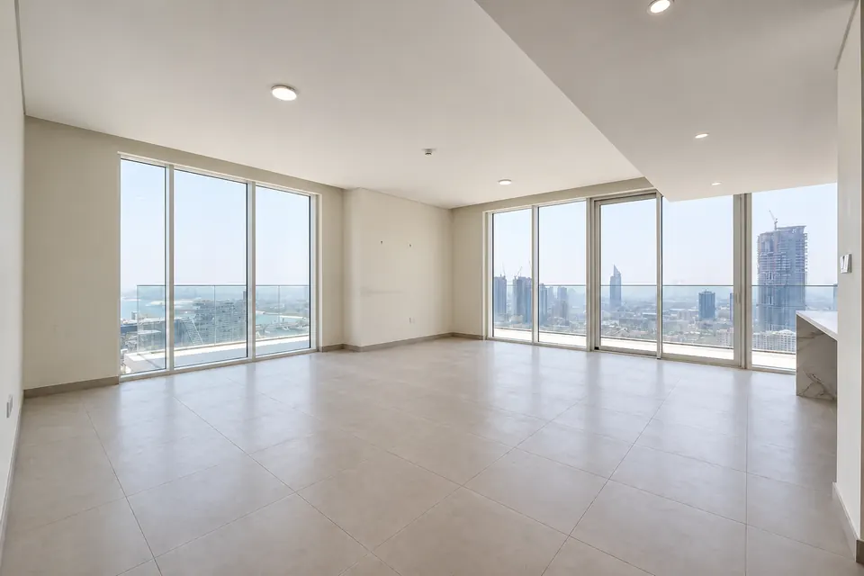 Living area facing the skyline at Beach Mansion before interior painting