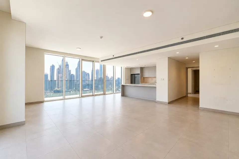 Open-plan living area at Beach Mansion before interior painting